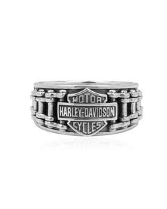  Harley-davidson Mens Sterling Silver Chain Band Dress Ring